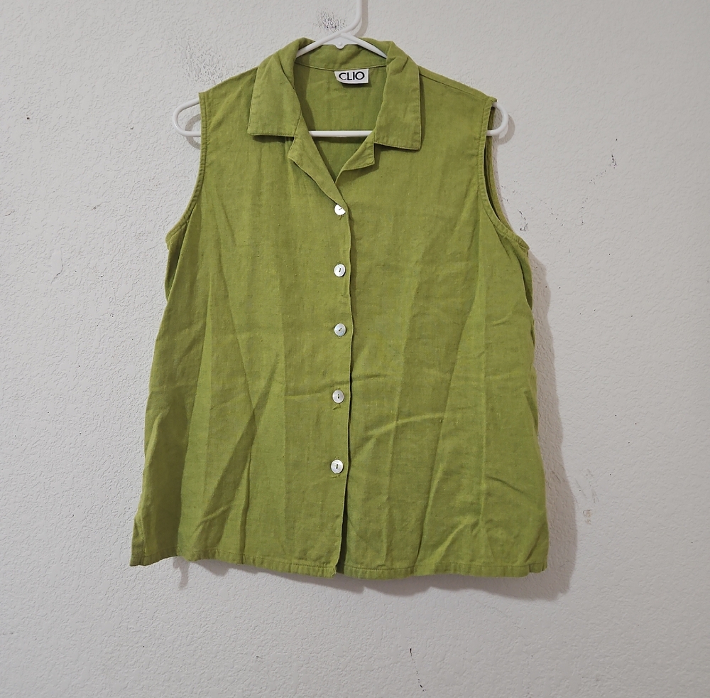 Clio Olive Vintage  Linen Sleeveless Top Medium Size